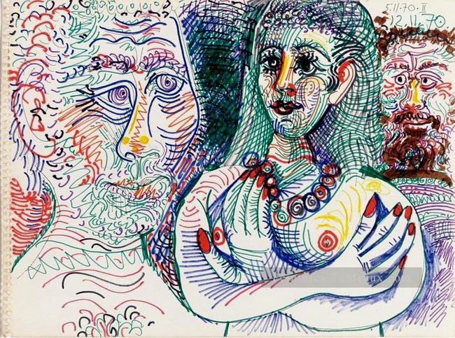 Deux hommes et une femme 1970 cubistes Peintures à l'huile
